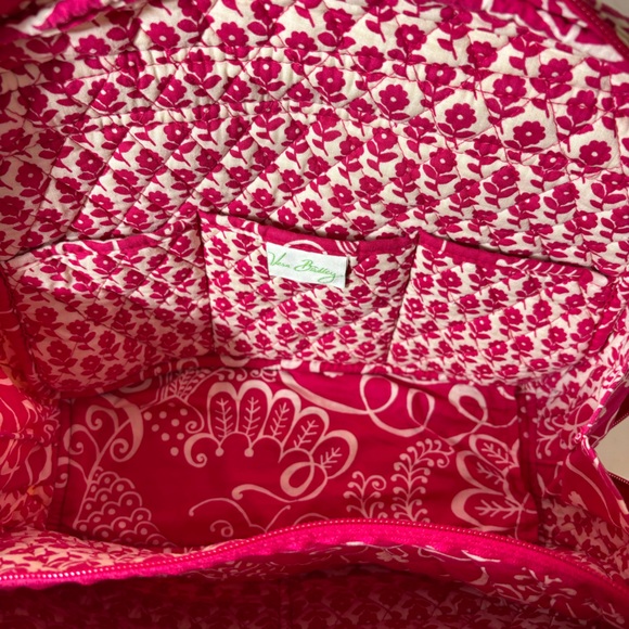 Vera Bradley Shoulder Bag Twirly Bird Pattern Purse Hot Pink White Carry On Bag - Picture 11 of 16